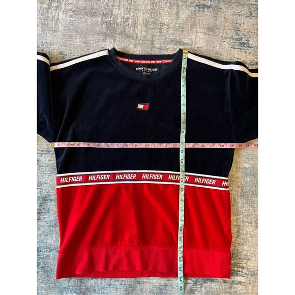 Tommy Hilfiger Sport Red White Blue Velvet Crewneck Sweater XS - Picture 4 of 6